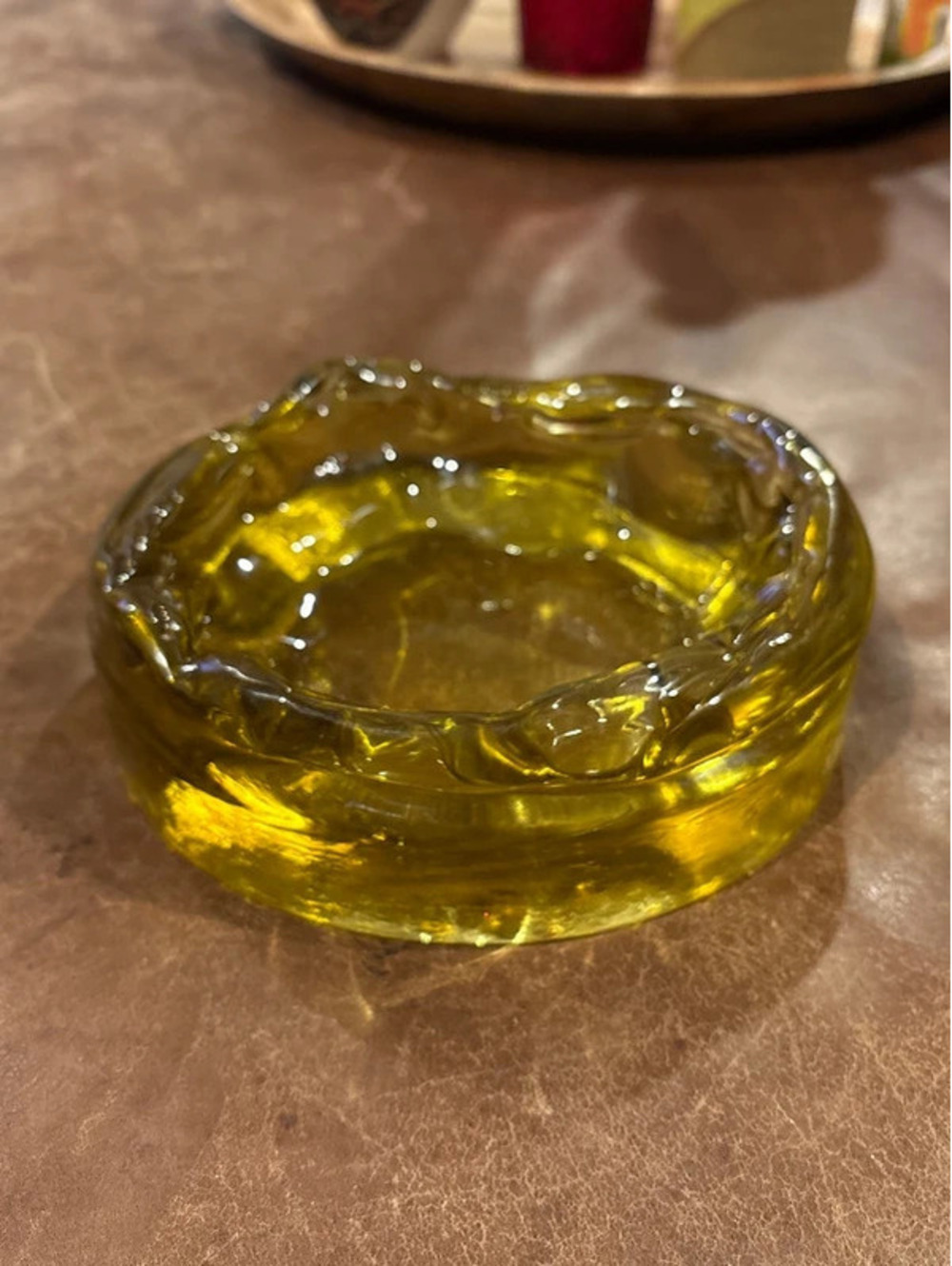 Vintage Blenko Art Glass Freeform Bowl Amber Mid Century Modern Wayne Husted 7"